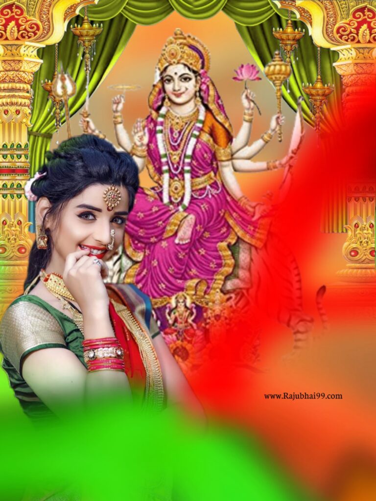 Happy Navratri Background With Girl For Durga Puja Cb Photo