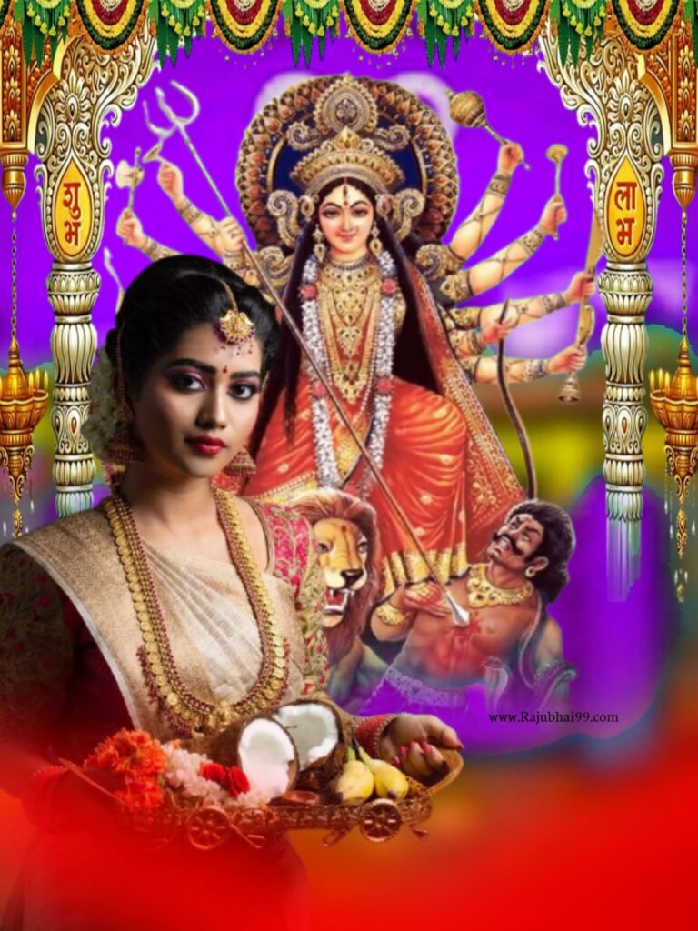 Maa Durga With Cute Girl Navratri Editing Background Hd